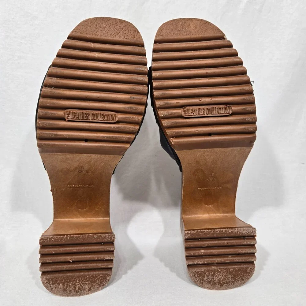 Vintage THE LEATHER COLLECTION Blue Leather Chunky Heels Platform Sandals Size 8 - Picture 17 of 17
